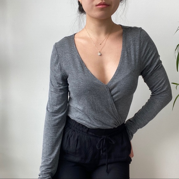 Grey Wrap-Style Long Sleeve - Picture 1 of 5
